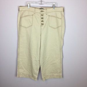 Torrid Crop Jeans Pants Size 18 Womans Plus Wide Leg High Rise Button Fly Beige